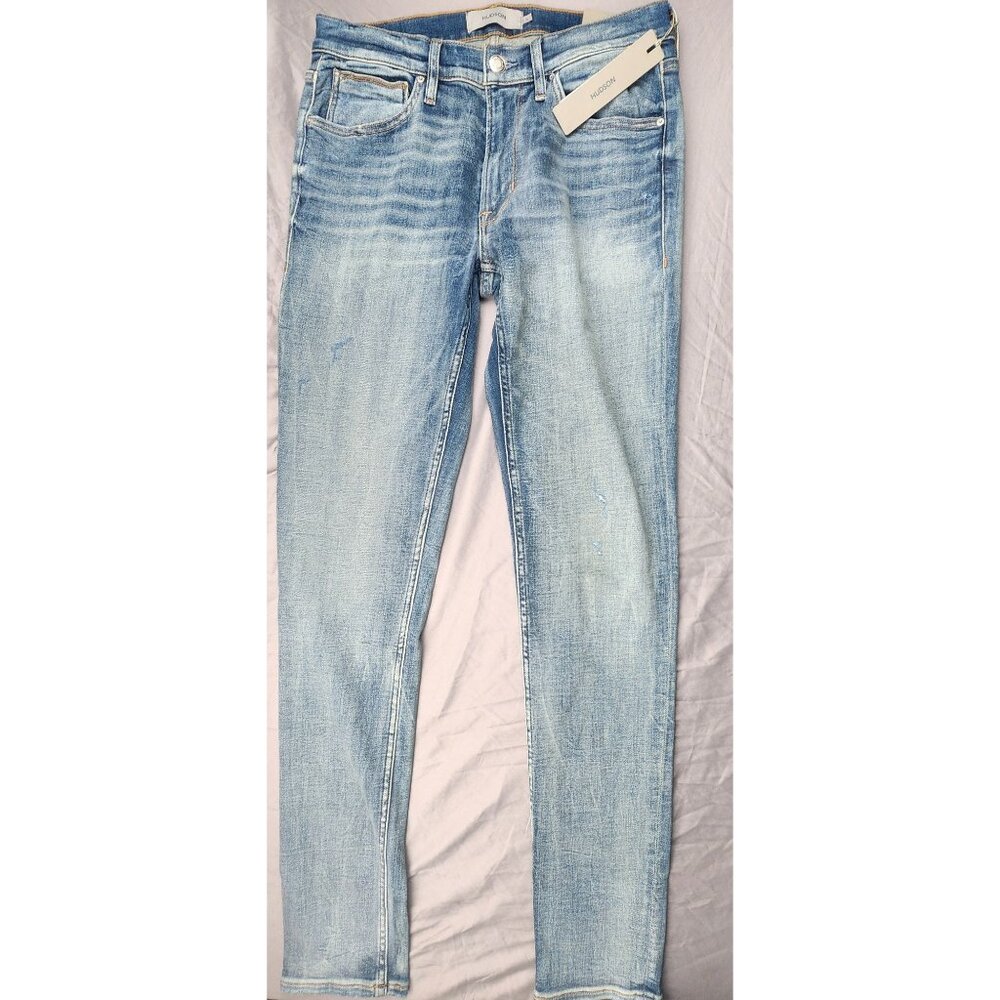 Hudson Light Wash Mens Zack Slim Fit Distressed Jeans 31x34 Cotton Denim